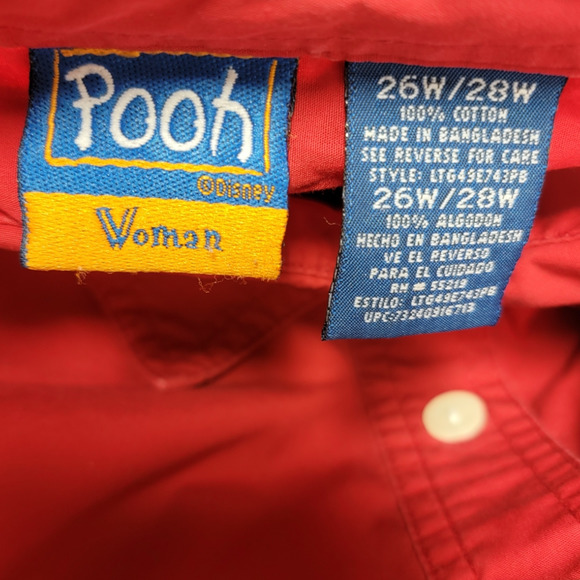 Disney Women's Winnie the Pooh Eyore Embroidered Button-Up Shirt Red Size 26/28W - Picture 4 of 7
